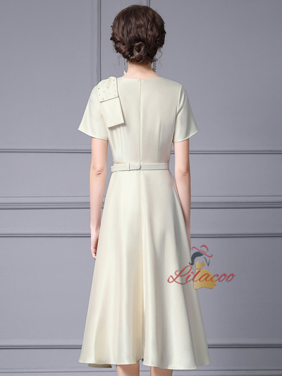 Beige Short Sleeve Mother Of The Bride Dress