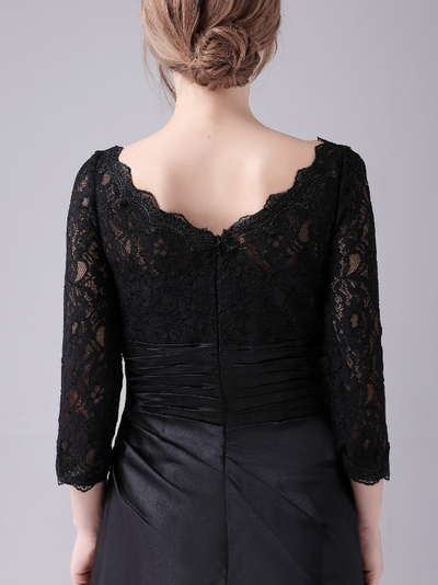 Black Lace 3/4 Sleeve Pleats Mother Of The Bride Dress