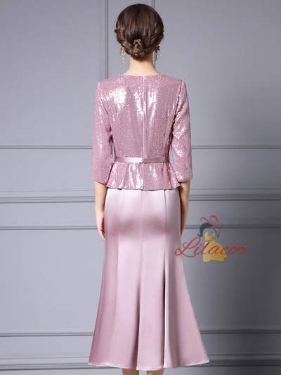Pink Sequins Beading Mother of the Bride Dress