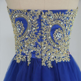Royal Blue Tulle Appliques Beading Homecoming Dress