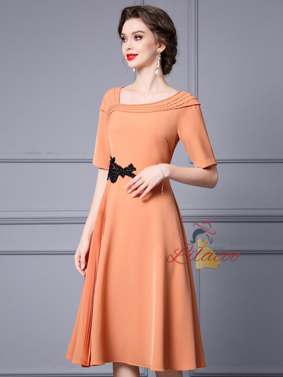 Orange Short Sleeve Beading Mother Of The Bride Dress