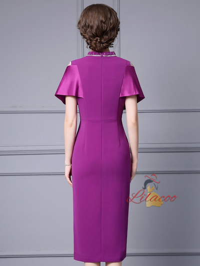 Purple Beading Split Mother Of The Bride Dress