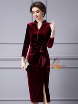 Burgundy Velvet Beading Mother Of The Bride Dress