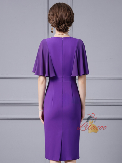 Purple V-neck Beading Mother Of The Bride Dress