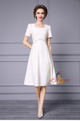 Beige Satin Short Sleeve Mother Of The Bride Dress