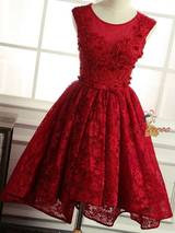 Burgundy Lace Backless Homecoming Dress