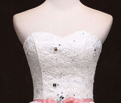 White Lace Tulle Strapless Homecoming Dress