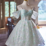 Ligth Green Tulle Straps Sequins Homecoming Dress