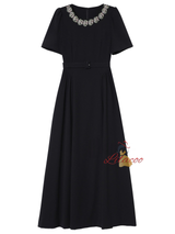Black Short Sleeve Crystal Belt Mother Of The Bride Dress