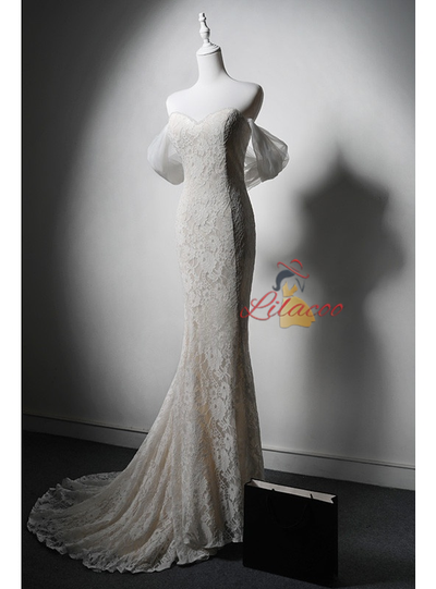 White Lace Off the Shoulder Wedding Dress