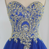 Royal Blue Tulle Appliques Beading Homecoming Dress