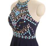 Navy Blue Halter Chiffon Beading Homecoming Dress