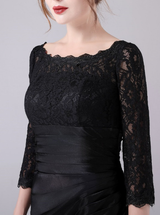 Black Lace 3/4 Sleeve Pleats Mother Of The Bride Dress