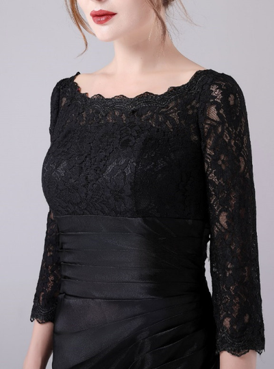 Black Lace 3/4 Sleeve Pleats Mother Of The Bride Dress