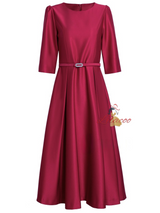 Red Satin Short Sleeve Mother Of The Bride Dress