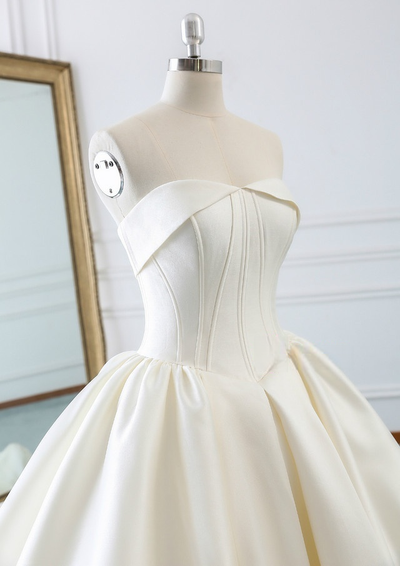 Ivory White Strapless Satin Wedding Dress