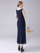 Navy Blue Chiffon Beading Mother Of The Bride Dress
