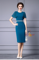 Blue Short Sleeve Beading Mother Of The Bride Dress