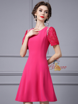 Fuchsia Lace Short Sleeve Mother Of the Brides Dress