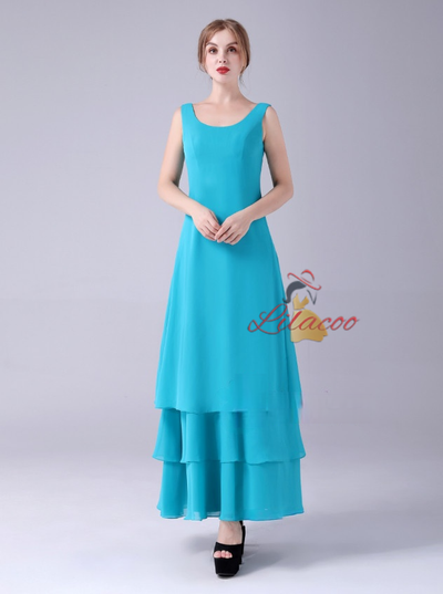 Blue Chiffon Mother Of The Bride Dress With Coat