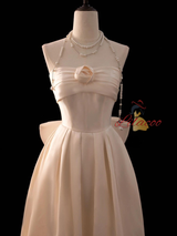 Ivory Satin Strapless Pleats Bow Wedding Dress