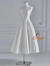 White Satin Spaghetti Straps Wedding Dress