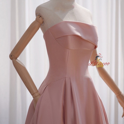 Pink Satin Strapless Prom Dress
