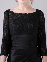 Black Lace 3/4 Sleeve Pleats Mother Of The Bride Dress