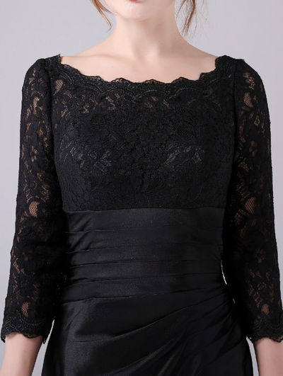 Black Lace 3/4 Sleeve Pleats Mother Of The Bride Dress