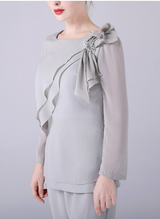 Gray Chiffon Long Sleeve Two Piece Mother Of The Bride Dress
