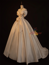 White Off the Shoulder Satin Wedding Dress