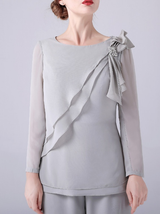 Gray Chiffon Long Sleeve Two Piece Mother Of The Bride Dress