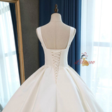 White Satin Straps Sleeveless Wedding Dress