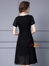 Black Short Sleeve Chiffon Mother Of The Bride Dress