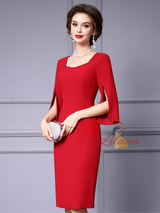 Red Split Short Sleeve Mother Of The Bride Dress