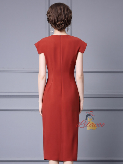 Brick-red Split Mother Of The Bride Dress