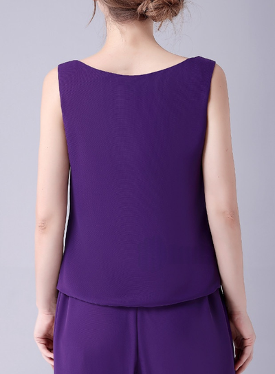 Purple Chiffon 3 Piece Beading Mother Of The Bride Dress