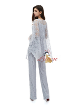 Gray Blue Lace Mother Of the Bride Dress With Shawl