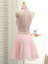 Pink Chiffon Halter Beading Homecoming Dress