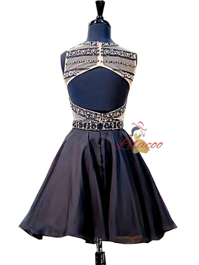 Black Beading Crystal Homecoming Dress