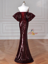 Burgundy Mermaid Pleats Strapless Prom Dress