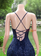 Navy Blue Mermaid Spaghetti Straps Prom Dress