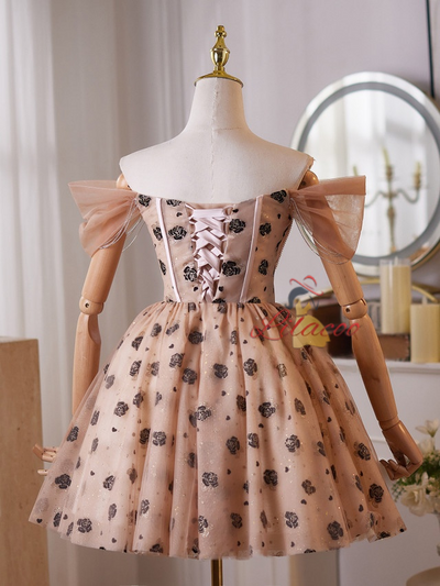 Champagne Tulle Crystal Beading Homecoming Dress