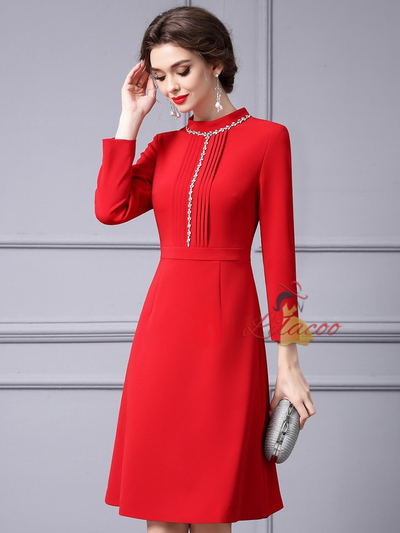 Red Long Sleeve Beading Mother Of The Bride Dress