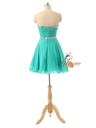 Chiffon Strapless Crystal Pleats Homecoming Dress