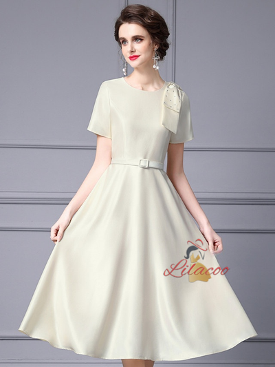 Beige Short Sleeve Mother Of The Bride Dress