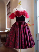Burgundy Print Spaghetti Straps Homecoming Dress
