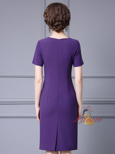 Purple Short Sleeve Beading Mother Of The Bride Dress