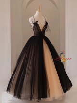 Black Tulle Straps Pleats Prom Dress