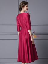Red Satin Short Sleeve Mother Of The Bride Dress